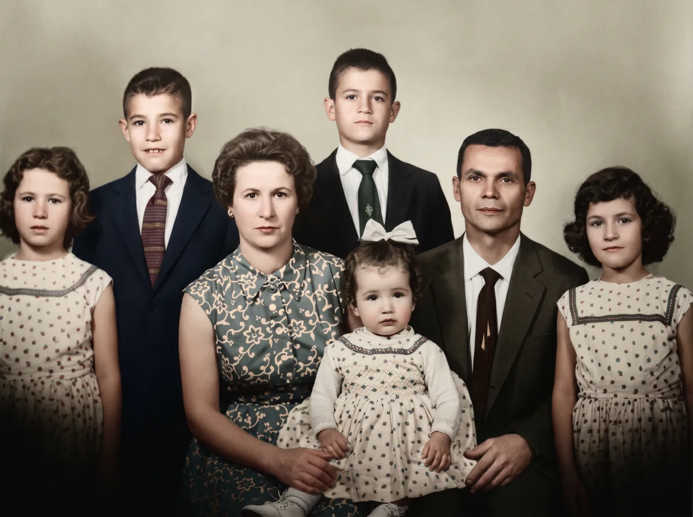 O retrato de família restaurado e colorizado, com cores naturais respeitando a época.